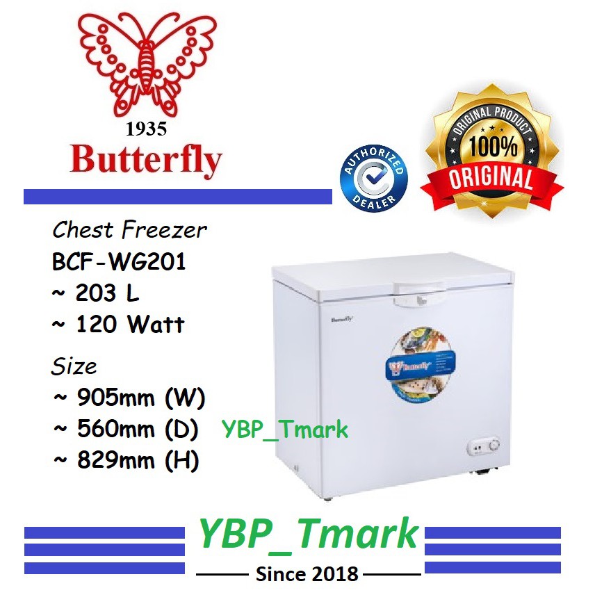 Butterfly Chest Freezer BCFWG201 (203L) Peti Ais Beku YBP_Tmark