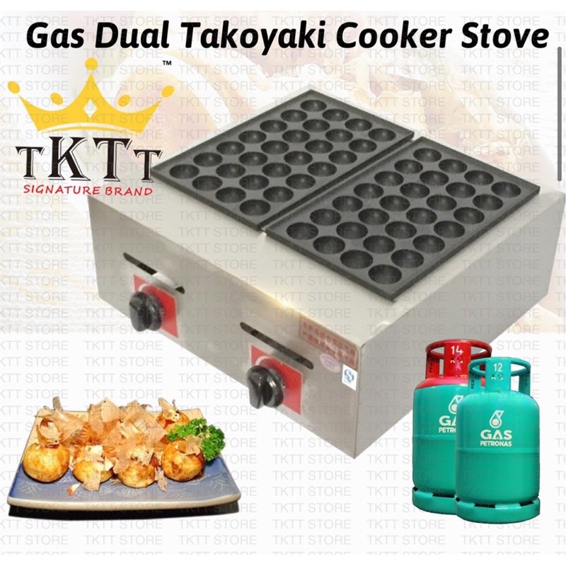 5.TKTT 56 Holes Gas Takoyaki Cooker Double Head Takoyaki Maker Machine Fish Ball Octopus Ball Mesin Dapur Bebola