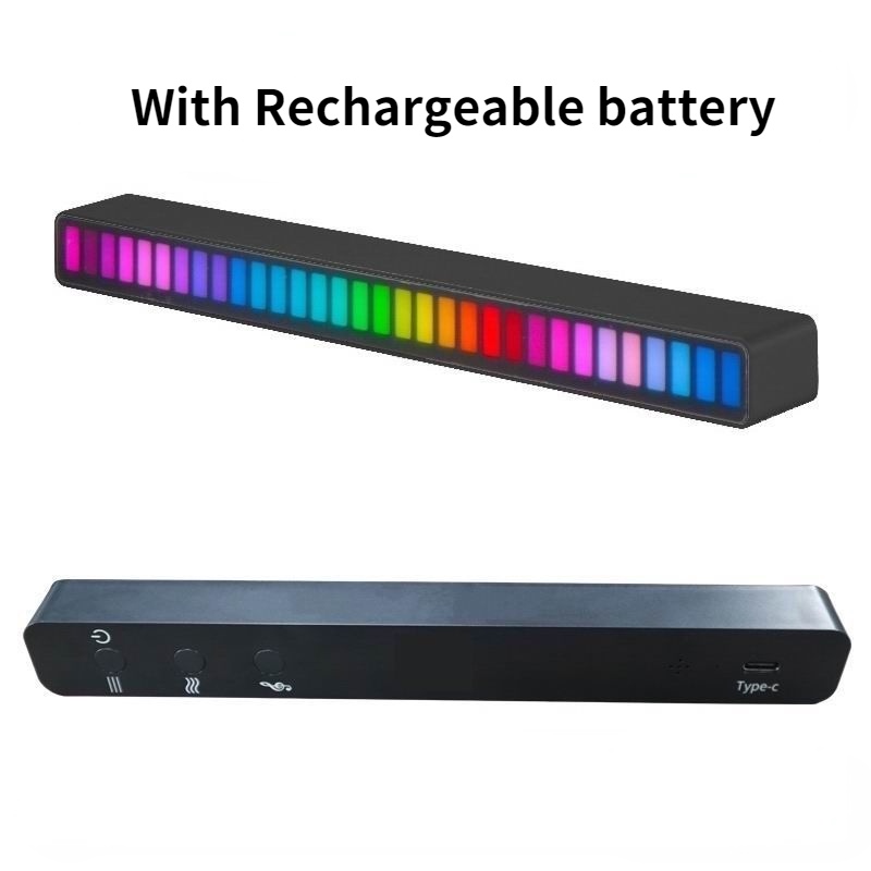 shopee: RGB Voice-Activated Pickup Rhythm Light LED with Colorful Sound Control Dynamic Display Strip Light Music Level Light for Car Gaming Room game Lamp Desktop,DJ Studio, PC (Silver) 001 (0:2:Model:Black with Rechargeable;:::)