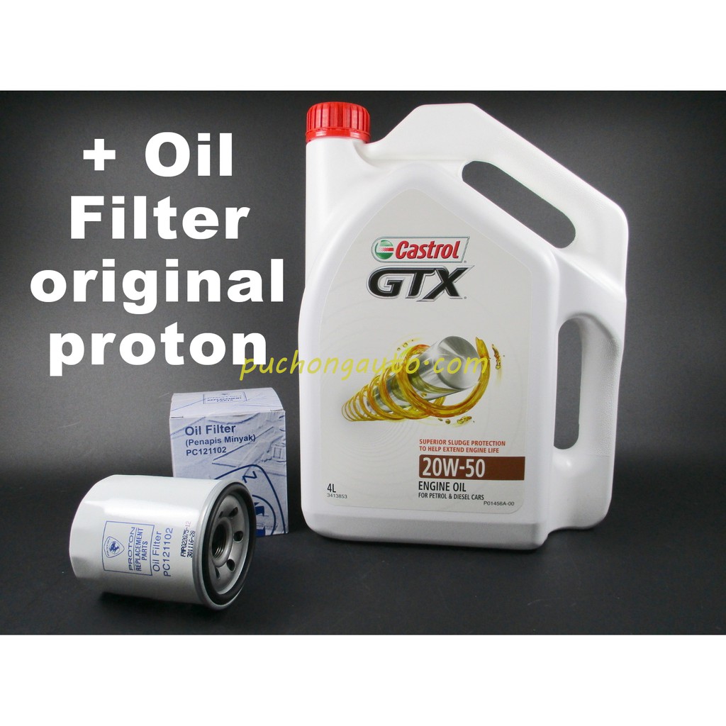 Castrol Gtx 20w50 Engine Oil 4 Litres Minyak Enjin 20 50 Oil Filter For Proton Cars Minyak Hitam Shopee Malaysia