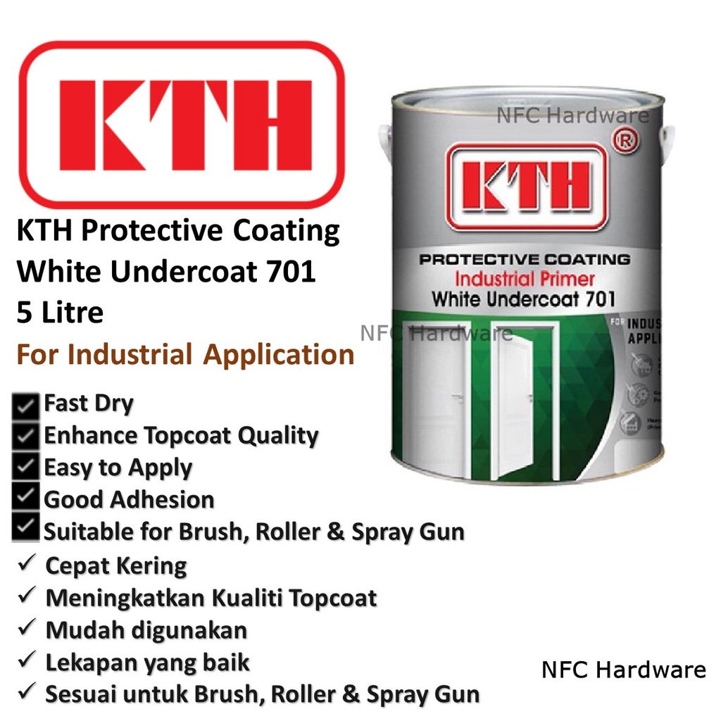 KTH White Undercoat Paint (701) 5 Litre (Cat Alas Kayu/Besi) Shopee