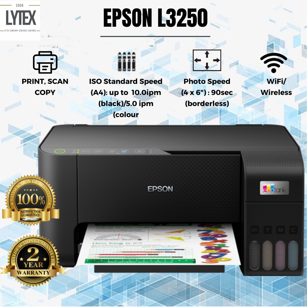 Ready Stock 100 Original All In One Ink Tank Printer Epson L3250l3256 Warranty Shopee 3524