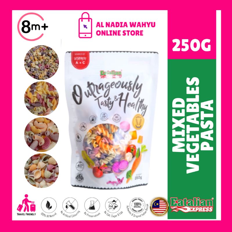 Eatalian Express Mixed Vegetables Pasta 250g 8M+ Pasta 10 Sayuran For Kids Baby High Fiber Low
