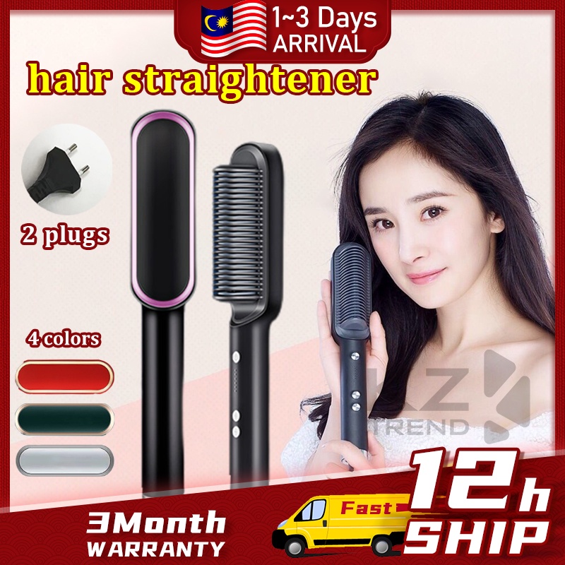 hair straightener sikat pelurus rambut hair curler and straightener iron  拉直棒 2 in 1 straightener hair comb hair styling | Shopee Malaysia