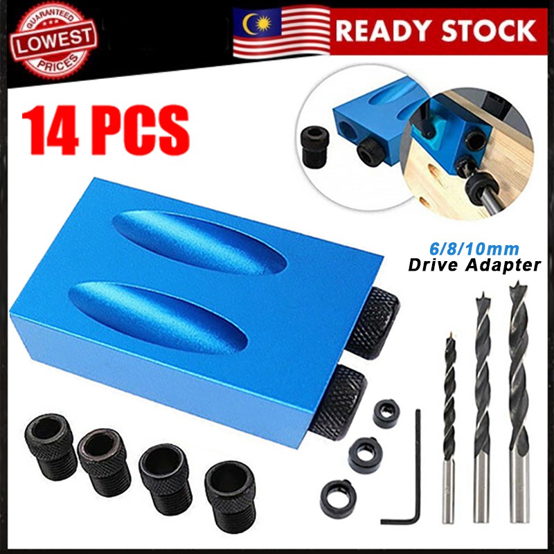 14pcs/set Woodworking Oblique Hole Locator Drill Bits Pocket Hole Jig Kits  6/8/10mm Drive Adapter 15 Degree Angle Drill Guide Set DIY Angle Drilling  Holes Guide Dowel Jig Carpentry Tool | Shopee Malaysia