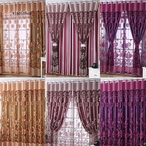 250cm X 100cm Flower Printed Tulle Sheer Door Window Curtains