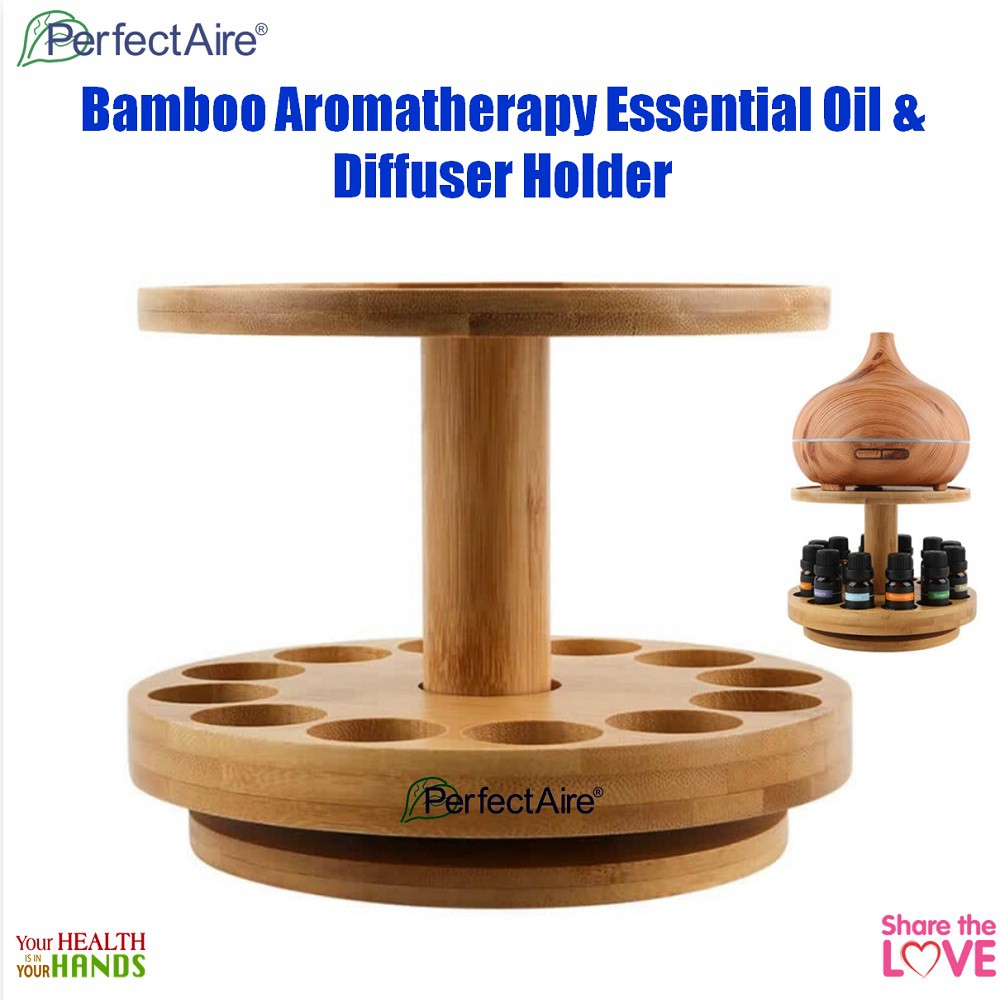 [ORIGINAL]PERFECTAIRE Bamboo Aromatherapy Essential Oil & Diffuser Holder 2 Tier Height Increase Rack with Upper Tray