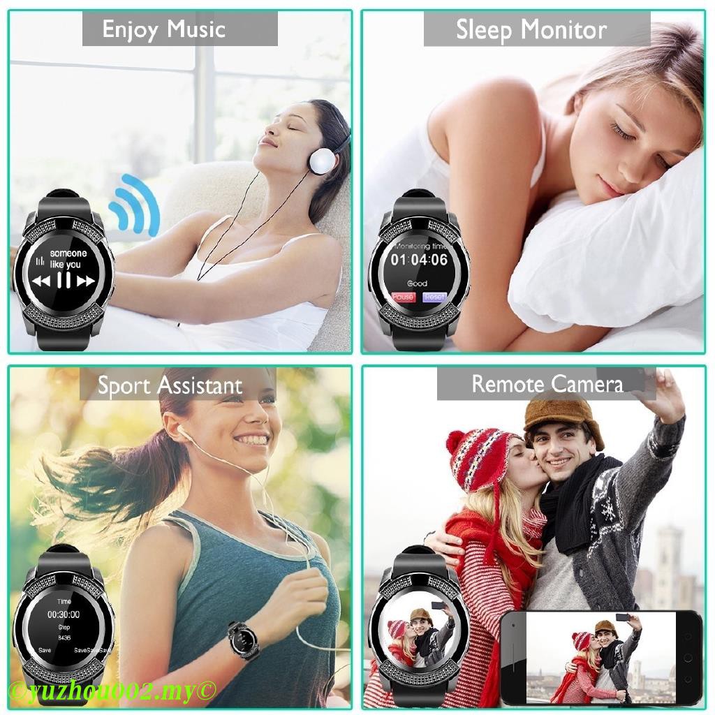 v8 bluetooth smart watch sports fitness tracker sd card pedometer sleep monitor