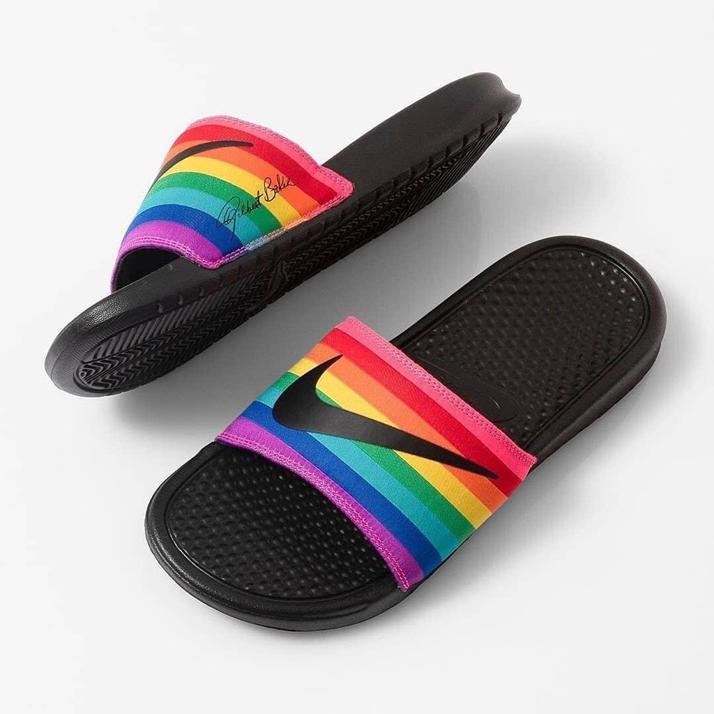 nike slippers rainbow