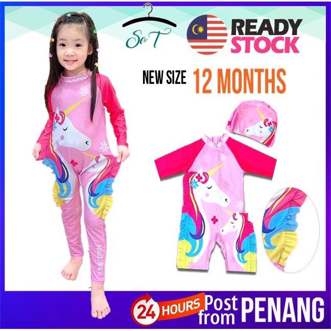 139 Penang Ready Stock Free Cap One Piece Kids Swimming Suits Unicorn Swimsuits Swimwear Baju Renang Budak Perempua
