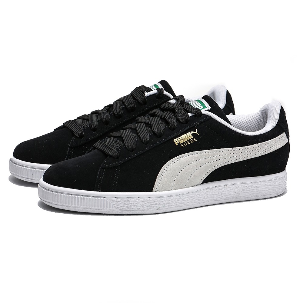 puma suede black with white laces