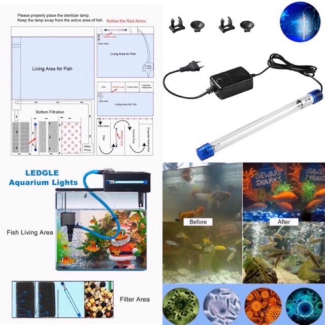 akuarium aquarium UV light 5w 7w 9w 11wsubmersible uv light algae stop