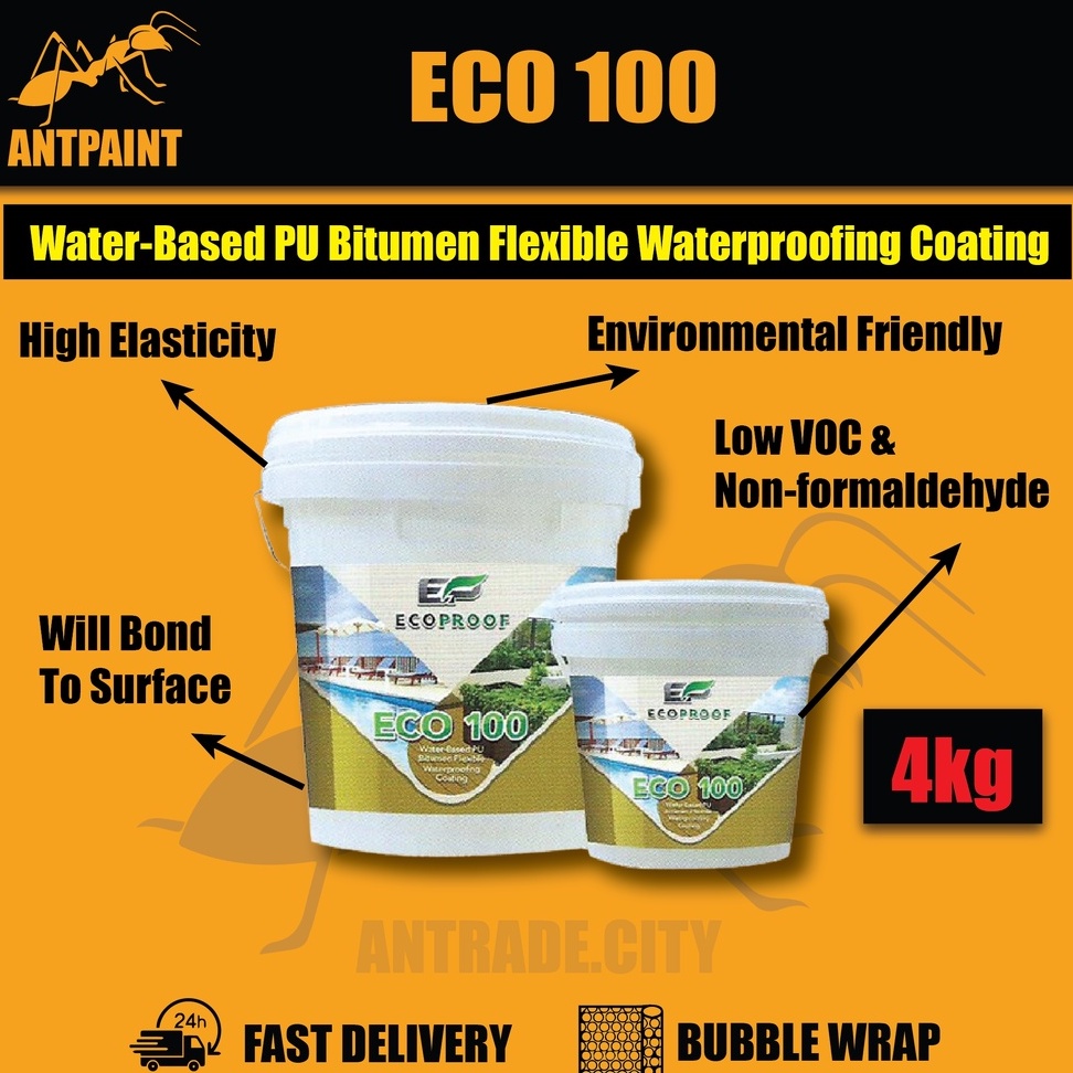ECO 100 4kg / WATER BASED PU BITUMEN FLEXIBLE WATERPROOFING COATING ...