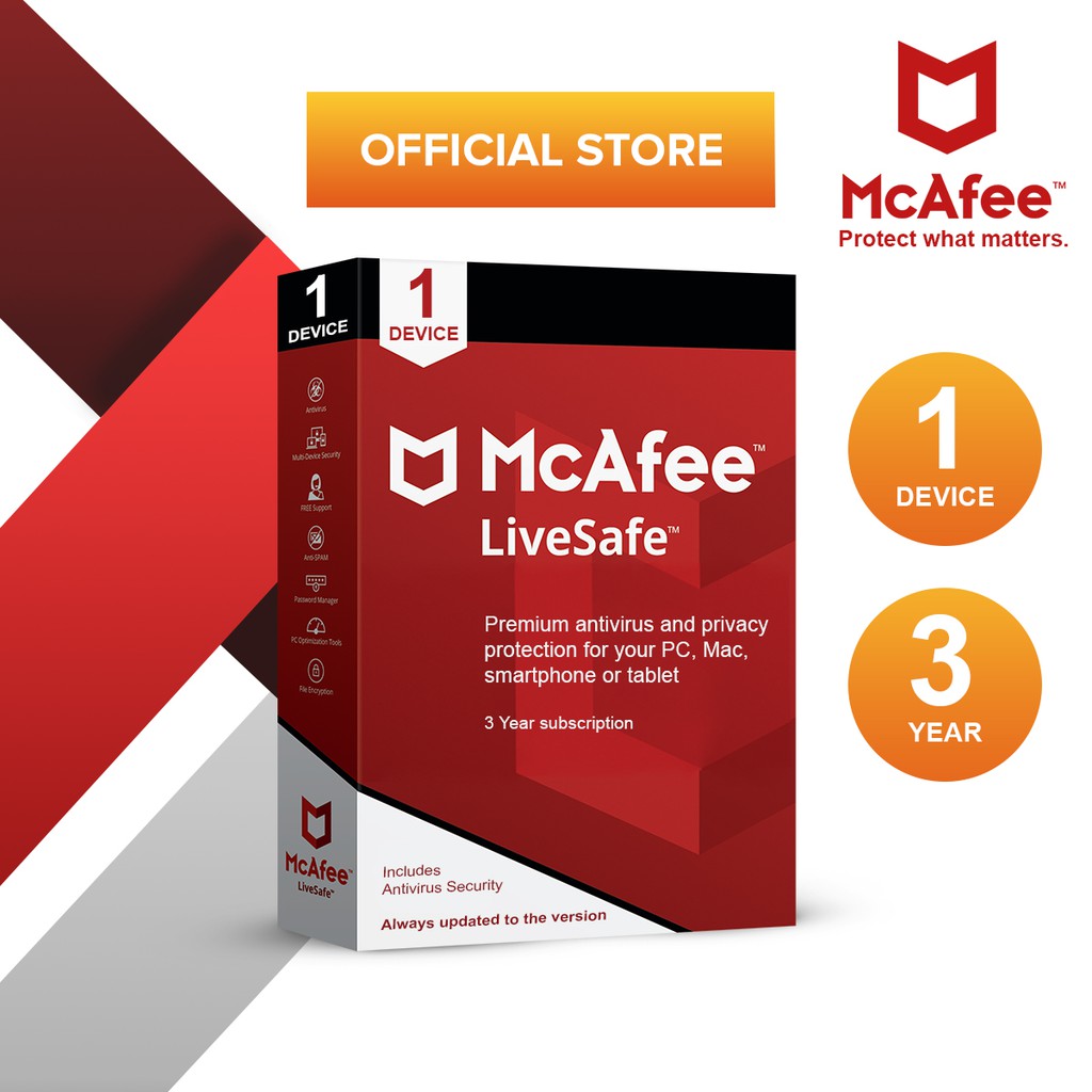 McAfee LiveSafe Internet Security & Antivirus Software Original - 3 Year 1 Device