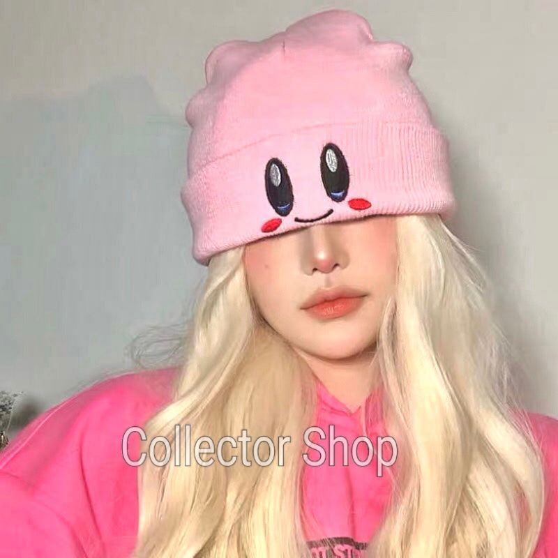 Tik Tok Popular Kawaii Kirby Hat Knitted Pokemon Hat Pink Smiley Face