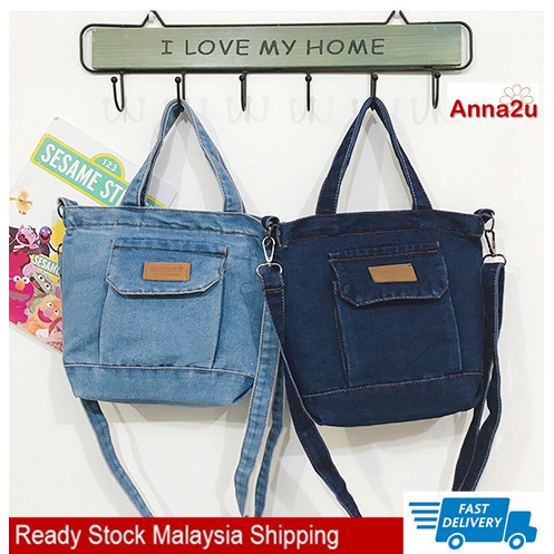 Denim Sling Bag with Zip Girl Lightweight Messenger Bag Canvas Bag Beg Silang Wanita Kain