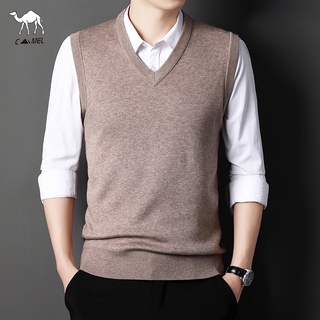 (8-color)Men's Wool Vest V-neck Pullover Sleeveless Sweater Middle-aged and Elderly Solid Color Knitted Vest