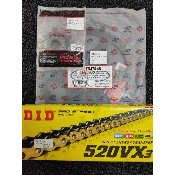 Kawasaki Z800 ZX6R DID 520VX3 X Ring Gold JT Sprocket 15 45 Made in