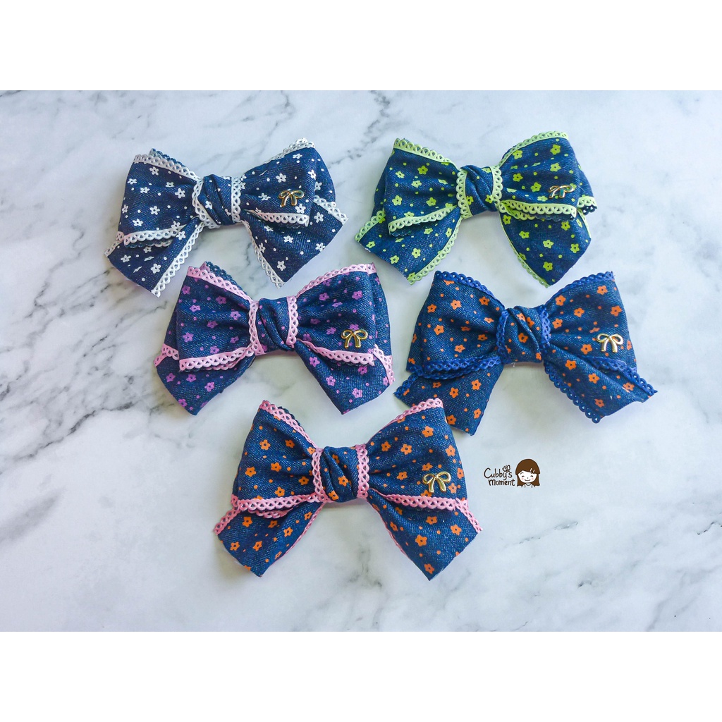 [Cubby'sMoment] Denim Korean Bow Hair Clips Shopee Malaysia