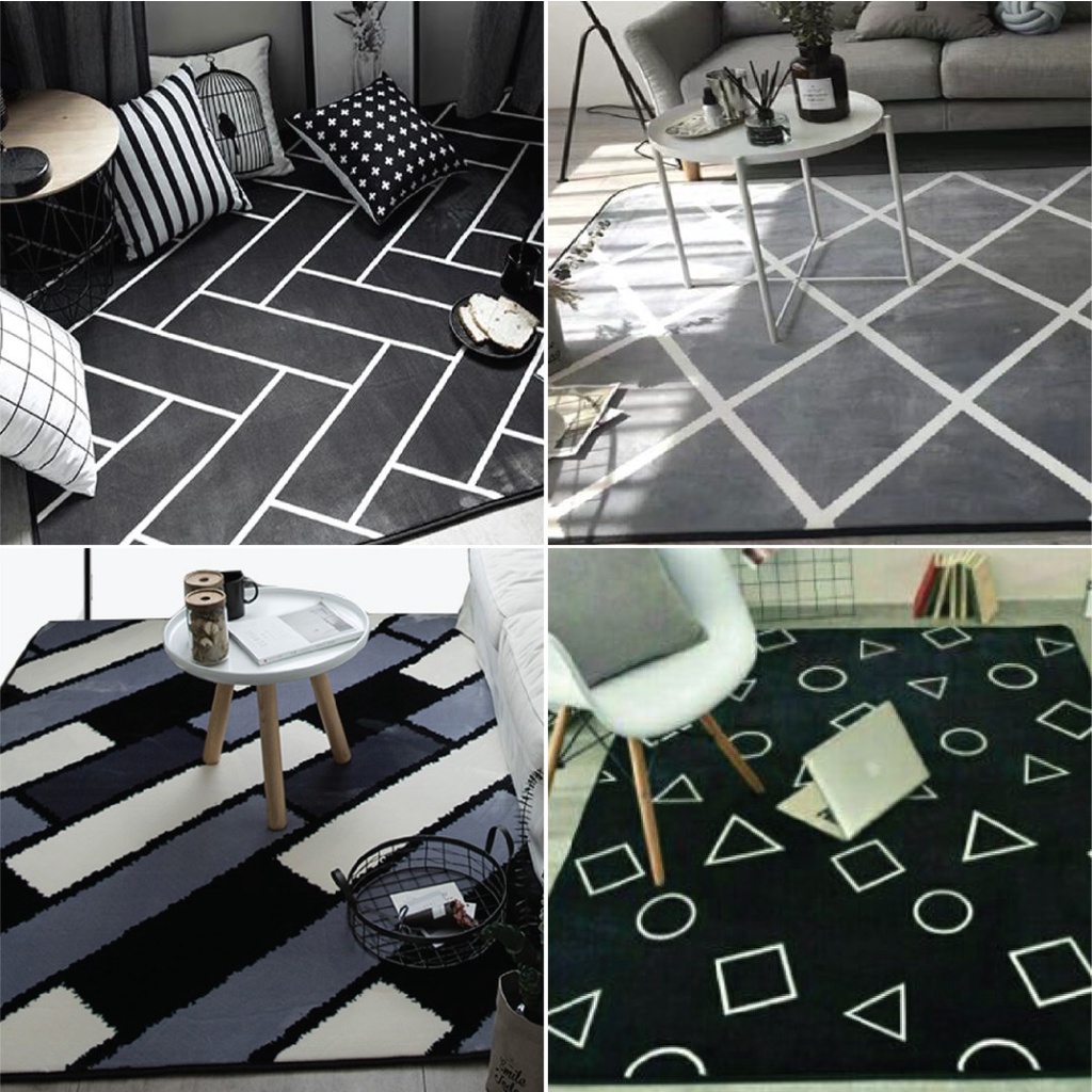 STOCK CLEARANCE!!! Low Pile Soft & Comfort Black & White Rug Tatami Carpet READY STOCK