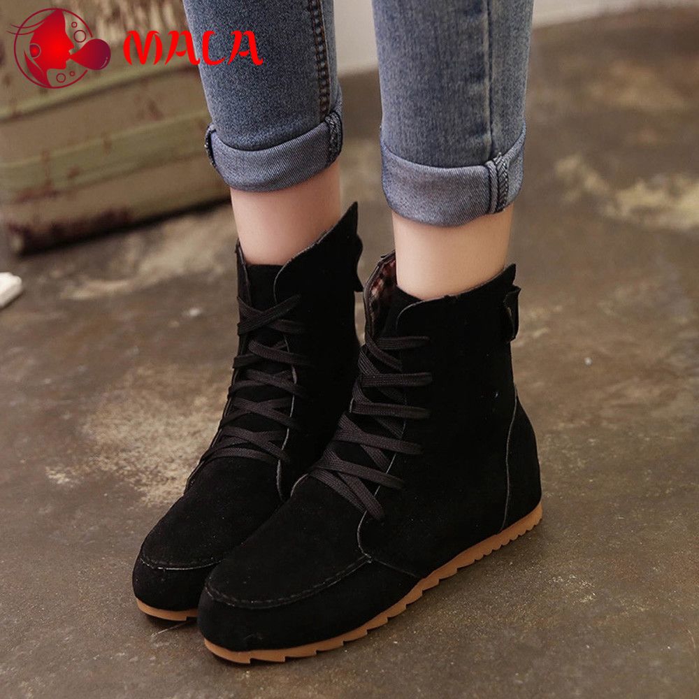 ladies flat lace up boots