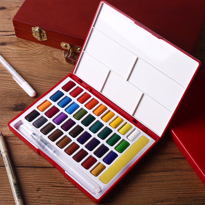 24/36/48Colors Professional Solid Watercolor Paint Box With Paintbrush