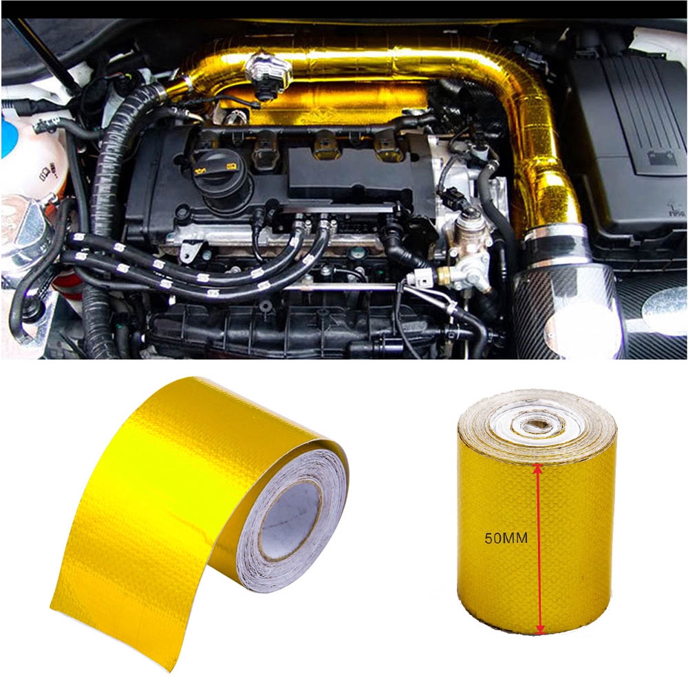 5m Gold Aluminum Wrap Barrier Tape Heat Shield Roll Exhaust Car Protection JAO
