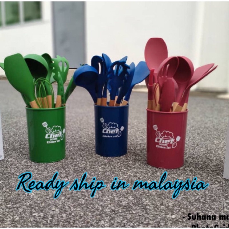 12 Pcs Silicone spatula Senduk Viral SpaCooking Tools Set Kitchen Cookware Utensils Scraper Senduk Penyepit Brush Dining