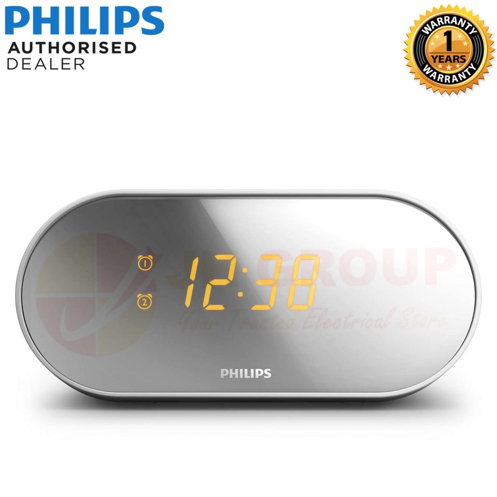 PHILIPS AJ2000/12 MIRROR FINISH DISPLAY CLOCK RADIO w DUAL ALARM / FM / DIGITAL TUNING AJ2000