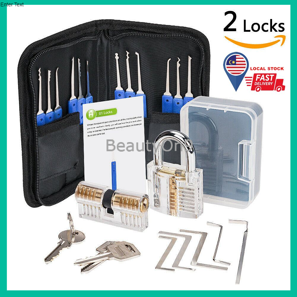 (LOCAL STOCK) 24 in 1 Locksmith Transparent Visible Practice Padlock Lock Training Skill Stainless Steel Lock Picks Set