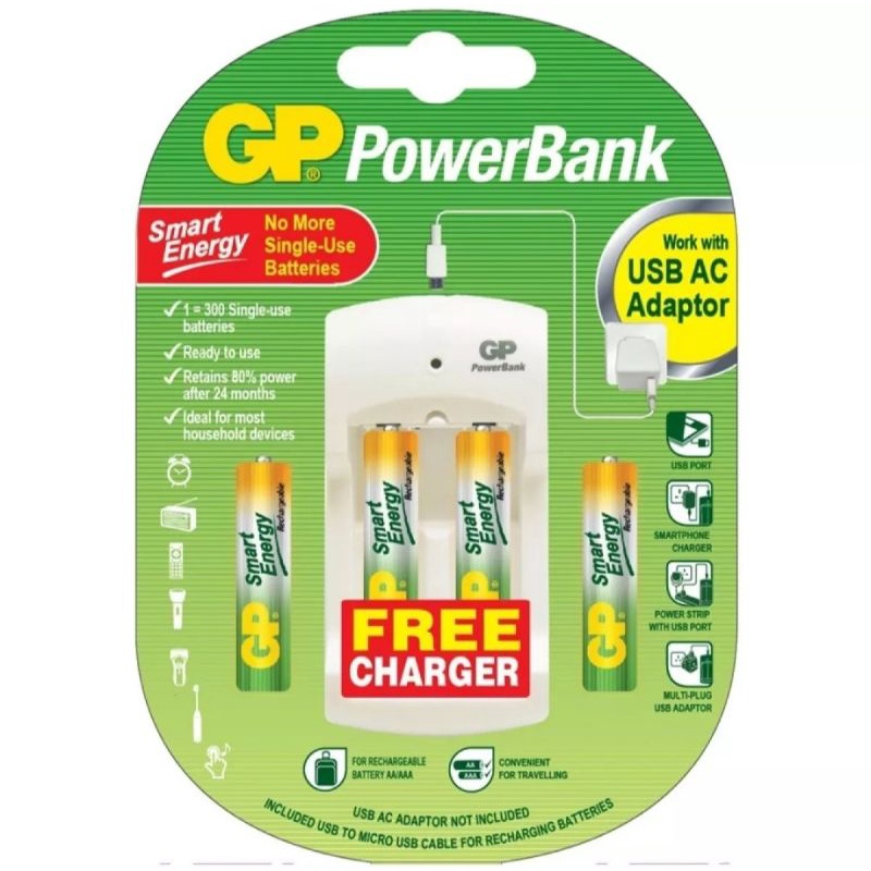 GP PowerBank AA/AAA Battery Charger PB310 Overnight Charging Safe (1 Charger)