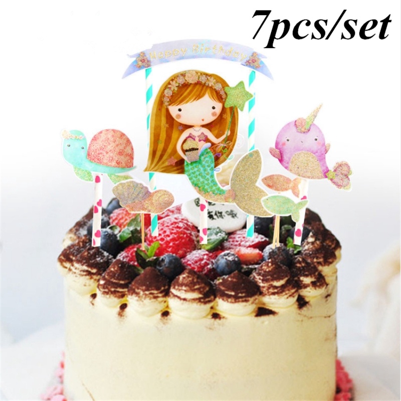 Happy Birthday Party Mermaid Cake Topper Under The Sea Cake Decorations Baby Shopee Malaysia