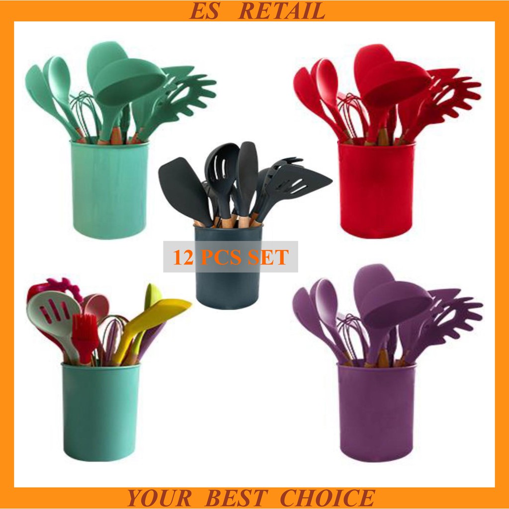 12 pcs silicone cooking set Cooking tools Kitchen utensil set, senduk ...