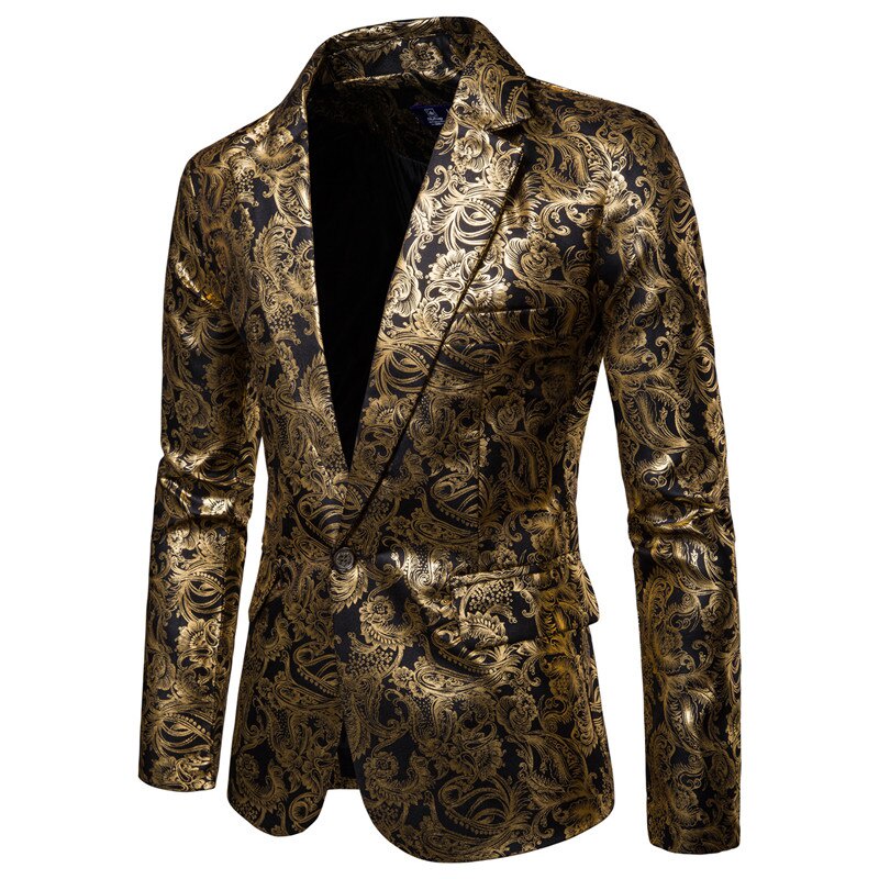 Casual Blazer Jacket Suit Party Suit High-end Fashion Luxury Men's Golden Floral Blazers Business Casual Suit