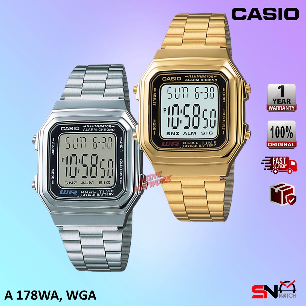 Casio General Ready Stock Unisex Watch Fashion LED Light Digital Waterproof  Watch Jam Tangan Unisex A-178W | Shopee Malaysia