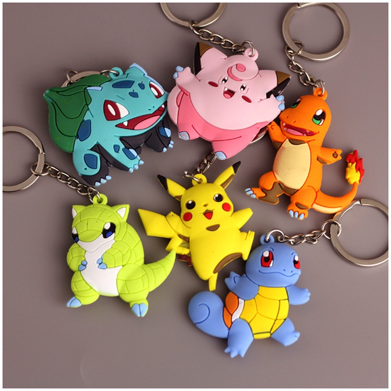 < Available > 1Pcs Pokemon Keychains PVC Characters Squirtle Vulpix Eevee Pikachu Figurines Key Ring Decoration Gift