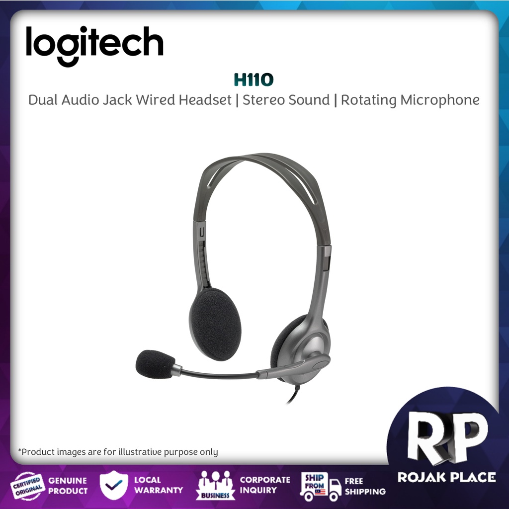 Logitech H110 Stereo Corded Headset with Dual 3.5mm Audio Jack Plugs