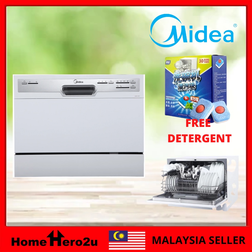 Midea WQP6-3607 Standing Dishwasher 6 Place 5 Set Setting UV Anti Bacterial Filter Dish Washer 70°C Hot Water Homehero2u