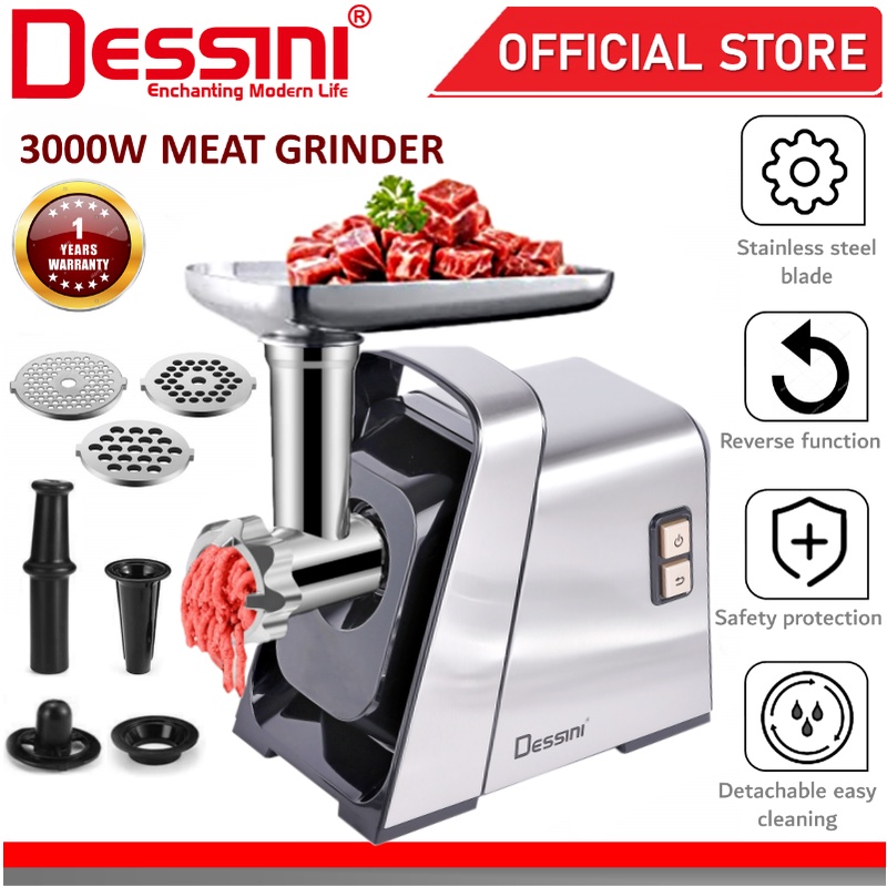 DESSINI ITALY 3000W Stainless Steel Electric Meat Grinders Sausage Maker Stuffer Blender Chopper Mixer Mincer / Pengisar