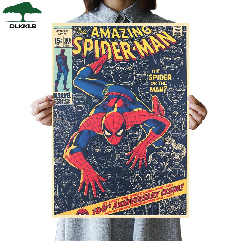 DLKKLB Classic Anime Movie Comic Spider-Man Poster Vintage Bedroom Dormitory Home Decoration Painting 51x36cm Art Wall Sticker Wall Art