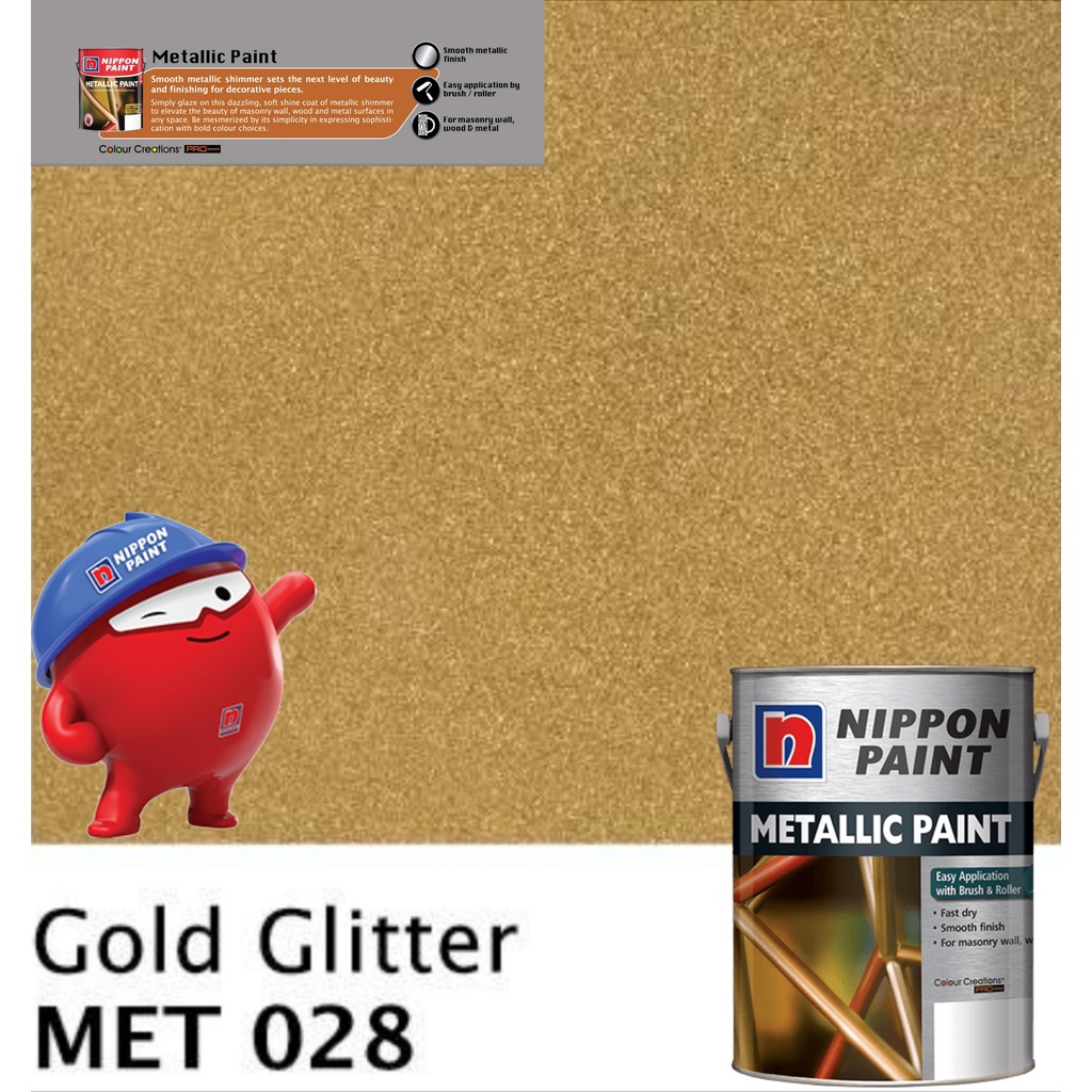 SINAR NIPPON METALLIC GLOSS PAINT 5 LITER FOR WOOD & METAL / MASONRY WALL MET028 GOLD GLITTER
