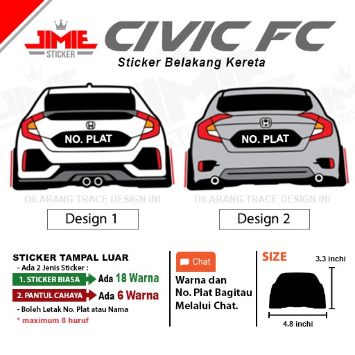 Buy Sticker Kereta Sticker Belakang Honda Civic Fc Custom Warna Dan No Plat Seetracker Malaysia