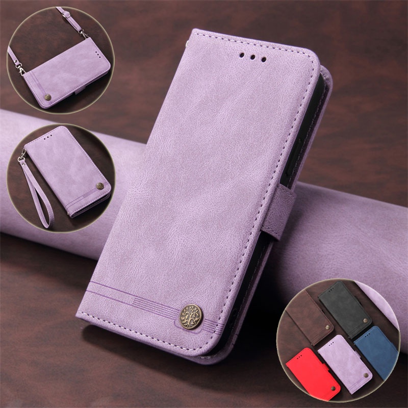 Long and Short Lanyard Casing Samsung S22+ S22 Plus Ultra A13 Lite A53 A33 M52 A23 F23 M23 5G Fashion Ultra Thin Card Frame Holder Magnetic Flip Leather Case Cover Messenger Bag