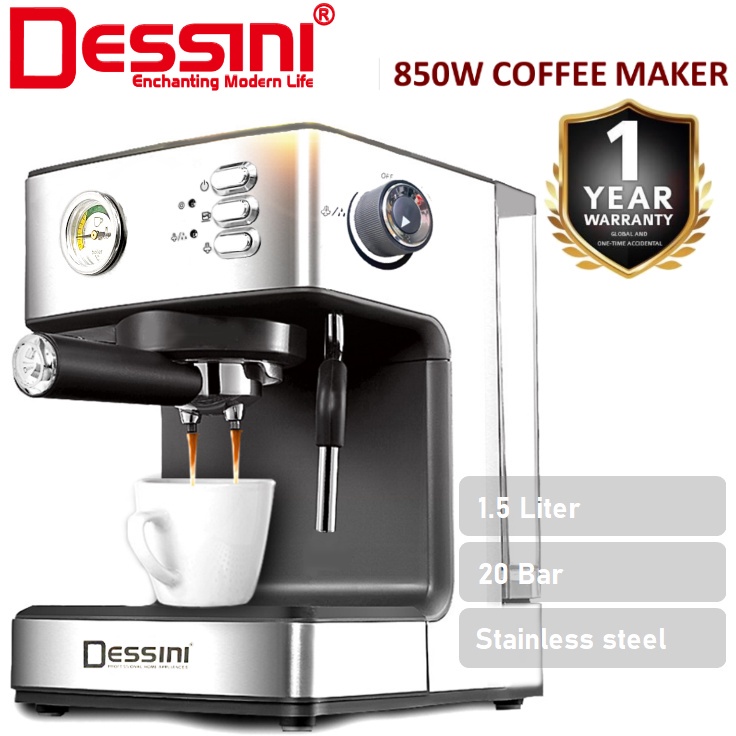 DESSINI ITALY 20 Bar 1.5L Espresso Coffee Maker Brew Froth Cappuccino Latte Machine Milk Frothing Bubble Steamer