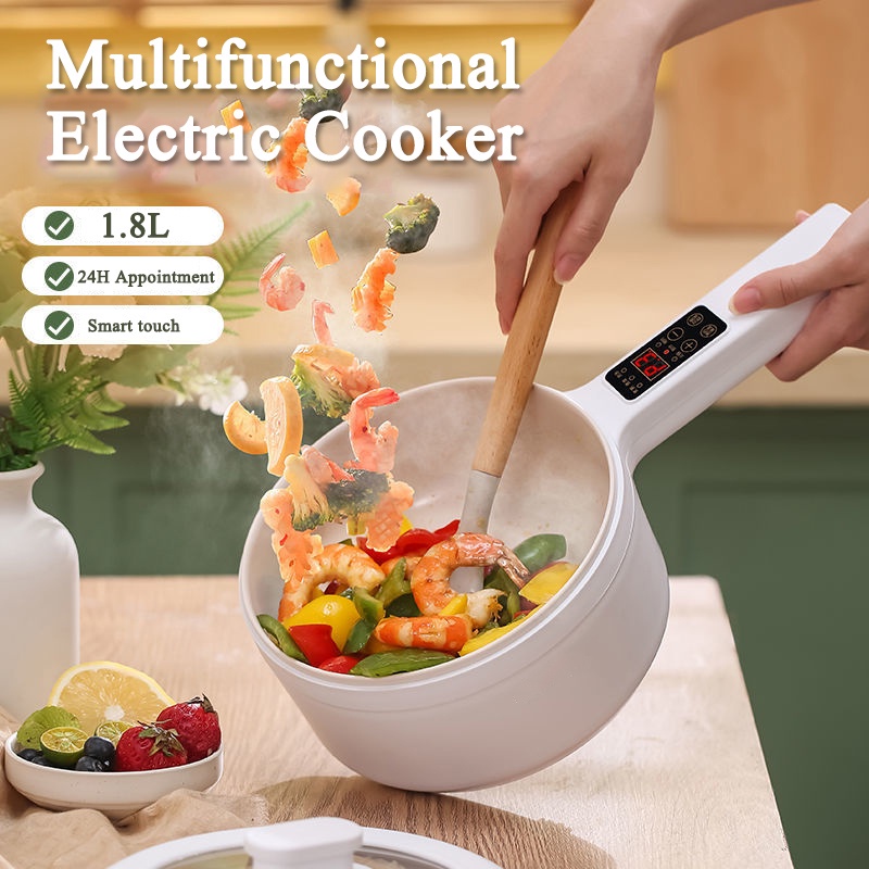 Multi-Purpose Electric Cooker with Steamer Electric Skillets Long Handle Electric Hot Pot Mini Non-Stick Pan