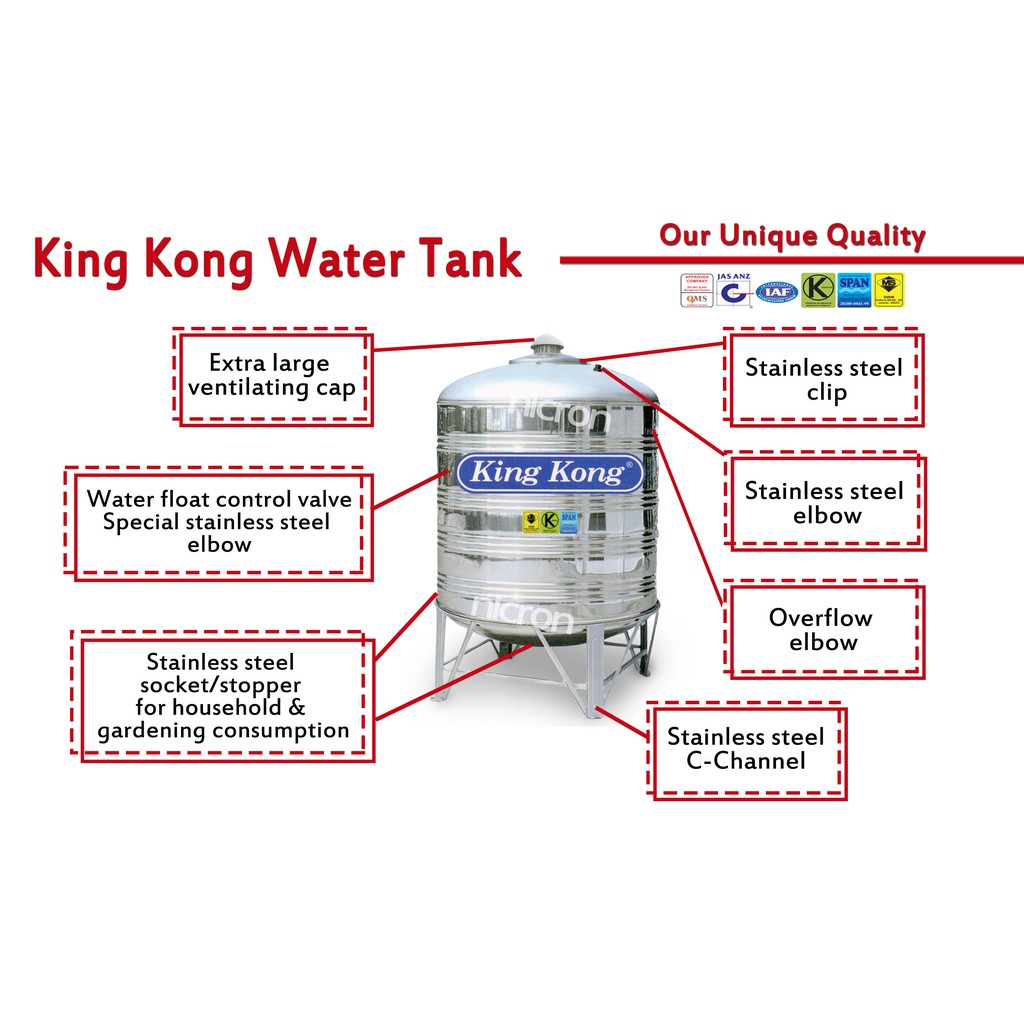 King Kong Stainless Steel Water Tank 3 000 Liters 670 Gallons Shopee Malaysia