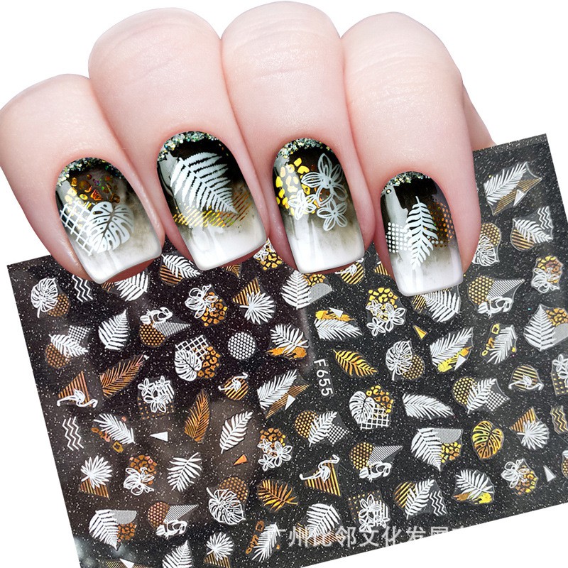 Nail Art Sticker 美甲貼紙新款全貼日本歐美3d燙金鐳射蝴蝶夏日椰樹葉子背膠指甲貼 Shopee Malaysia