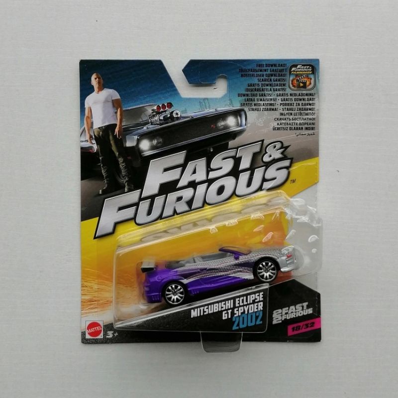 Hot Wheels Fast and Furious Mitsubishi Eclipse GT Spyder 2002 1/55 Car