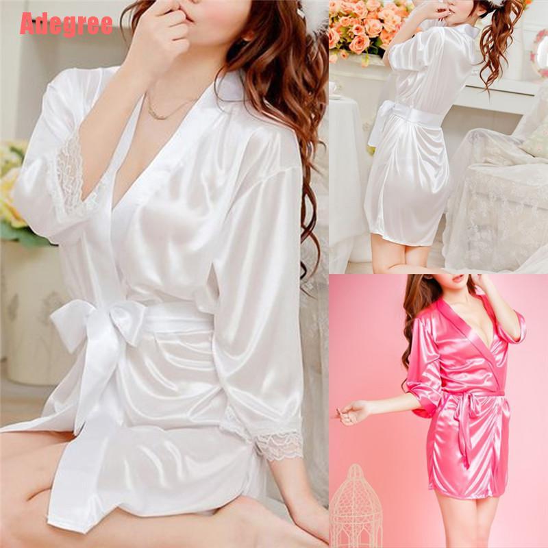 |Adegree| Sexy Satin Night Robe Lace Bathrobe Perfect Wedding Bride Bridesmaid Robes