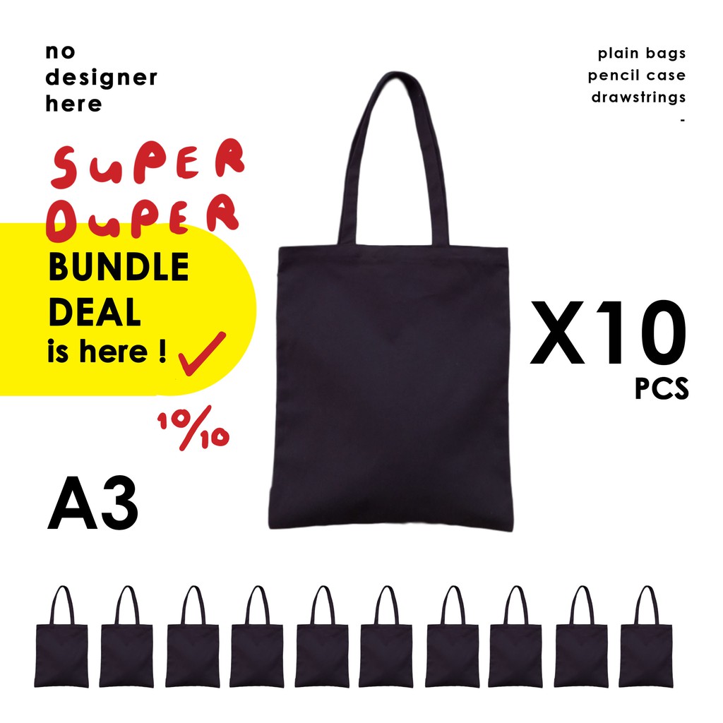 bundle-deal-high-quality-cotton-black-a3-size-tote-bag-ready-stock